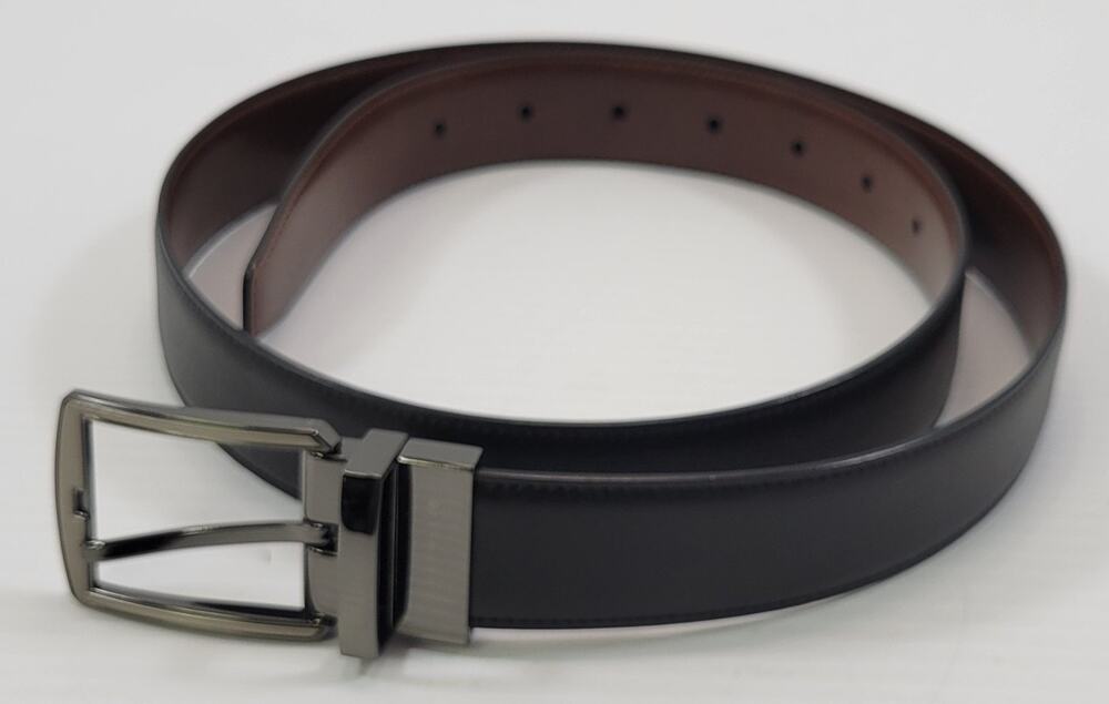 LL) Perry Ellis Portfolio Genuine Leather Reversible Brown Black Dress Belt 34